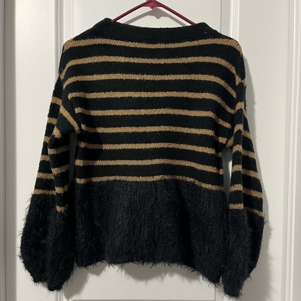 Thick Knit Fuzzy Striped Sweater